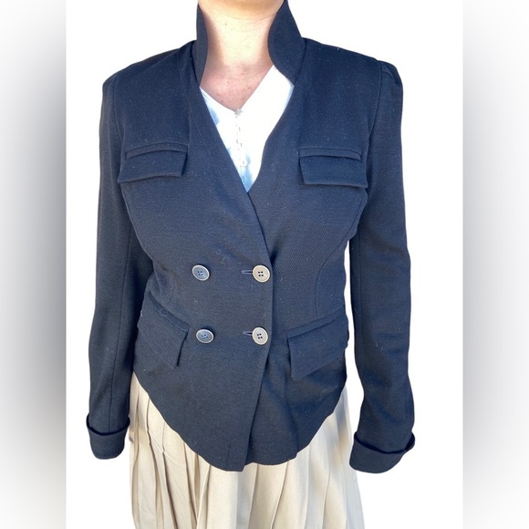 DVF 10 Black Wool Blend Stretch Knit Stand Uo Collar Jacket - Picture 4 of 7